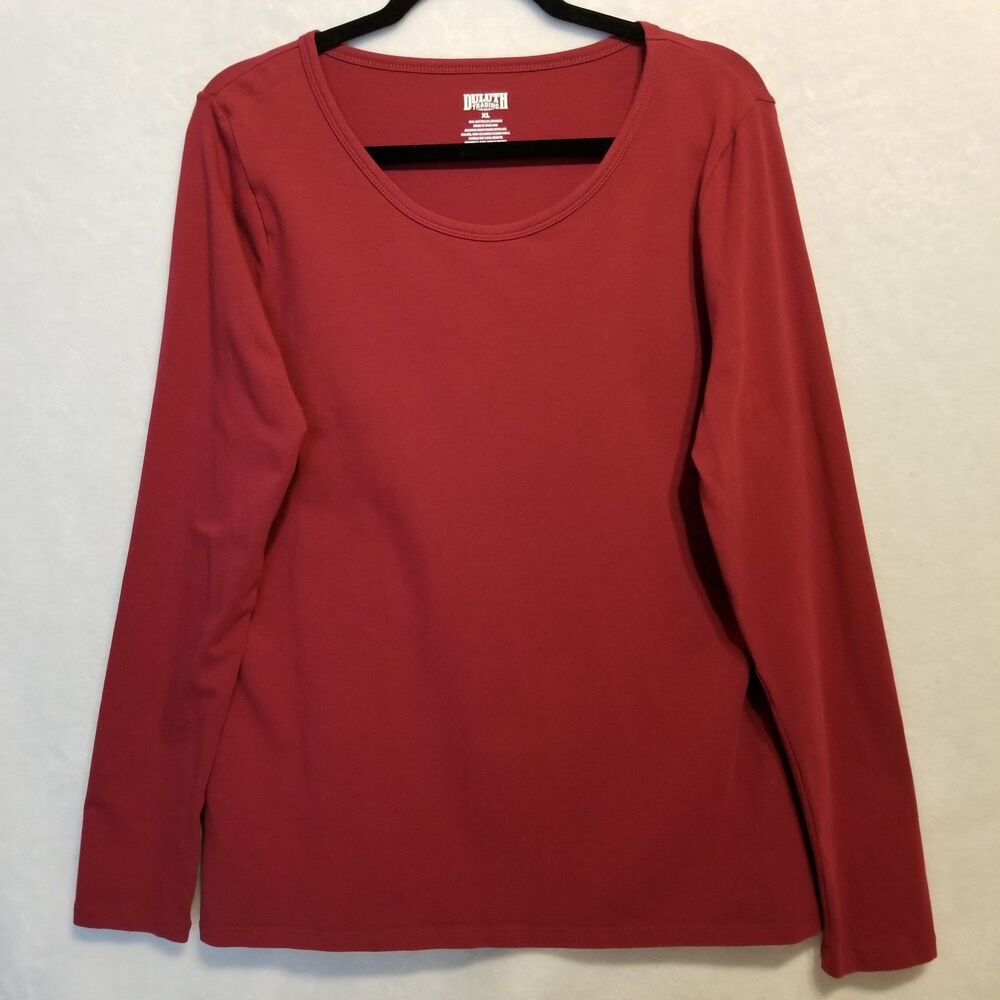 Duluth Trading XL T Shirt Deep Red Scoop Neck Long Sleeve Cotton Jersey Fall